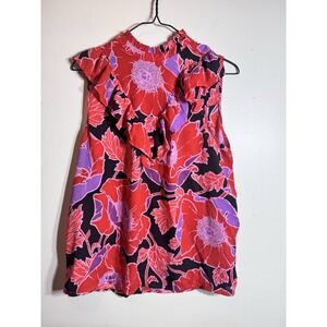 Who What Wear Black Red Pink Ruffle Sleeveless Blouse Top Medium